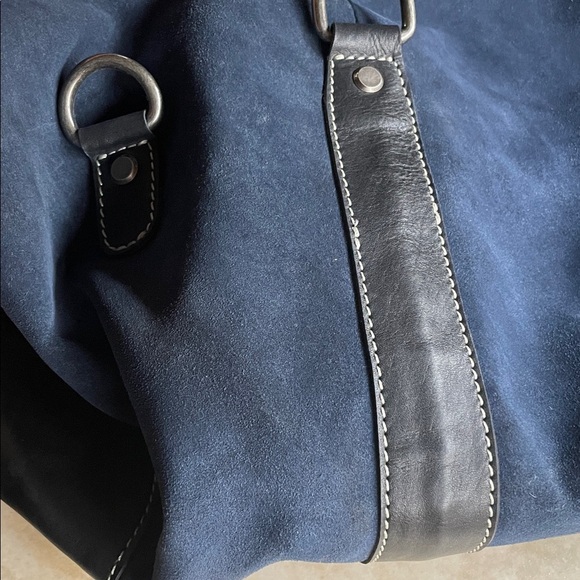 F.H. Wadsworth NYC Navy Blue Suede Leather Weekender Duffel Travel Bag Men’s - Picture 14 of 16